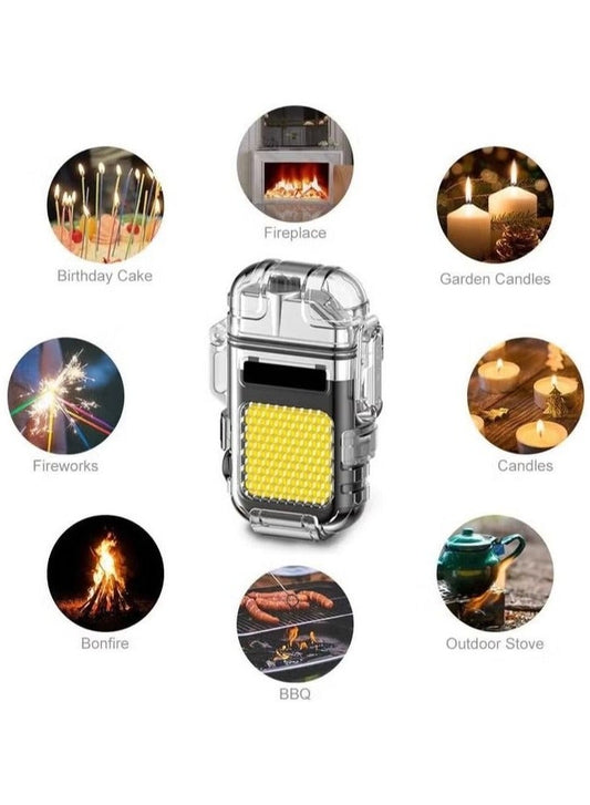 Lighter Electric Lighter USB Type C Rechargeable Lighter Dual Arc Lighter Waterproof Windproof Flameless Lighter with Flashlight for Candle Camping Hiking Adventure Black