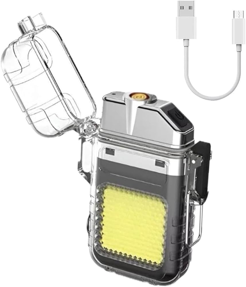 Lighter Electric Lighter USB Type C Rechargeable Lighter Dual Arc Lighter Waterproof Windproof Flameless Lighter with Flashlight for Candle Camping Hiking Adventure Black